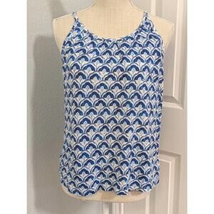 Sigrid Olsen 100% Linen Halter Top Size Large Blue Tropical Beachy Coastal